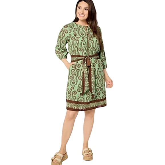 QVC Studio Park Petite Printed Dress Removable Belt Green NWOT Size XXSP - Picture 1 of 6